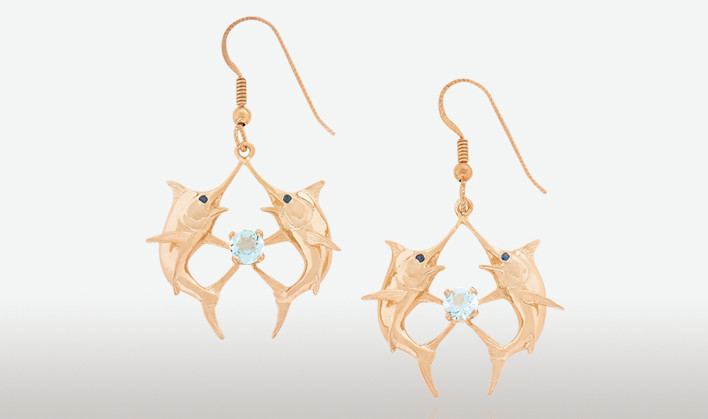 PETER COSTELLO DESIGN  #337  SMALL DOUBLE BLUE MARLIN EARRINGS