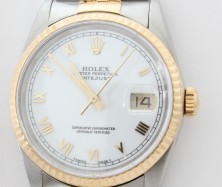 120-121-618 MENS 18KY GOLD AND STEEL ROLEX DATEJUST  MODEL# 16233