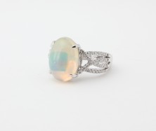 18KW NATURAL ETHIOPIAN OPAL AND DIAMOND RING