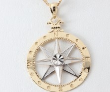 14K YELLOW GOLD AND RHODIUM COMPASS ROSE PENDANT
