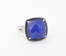 18K WHITE GOLD LAPIS DOUBLET AND BLACK DIAMOND RING BY DOVE